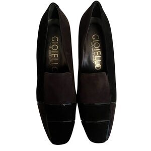 Gioiello Black Patent Leather Suede Color Block Block Heel Pump 39(8) NEW